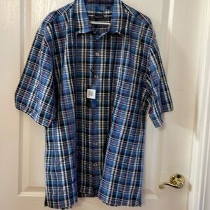 NWT Callaway Golf Short Sleeve Button Up Shirt Size XXL Blue Plaid